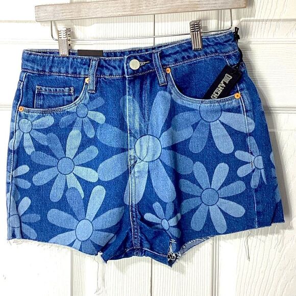 Blank NYC Jean Shorts Flowers The Reeve High Rise Ribcage Short Size 28 NWT - Picture 1 of 11